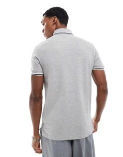 Tommy Hilfiger Tipped Slim Fit Polo Shirt In Grey For Men Light Grey Heather -Tommy Hilfiger Store 206878079 4