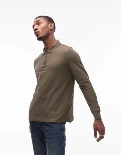 Tommy Hilfiger Long Sleeve Half Zip Polo In Army Green For Men -Tommy Hilfiger Store 206878166 1 armygreen 1