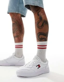 Tommy Jeans Essential Cupsole Trainers In White For Men