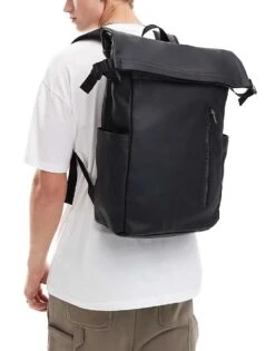 Tommy Hilfiger Monotype Rolltop Backpack In Black For Men