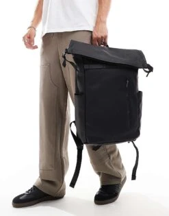 Tommy Hilfiger Monotype Rolltop Backpack In Black For Men -Tommy Hilfiger Store 206885350 3