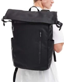 Tommy Hilfiger Monotype Rolltop Backpack In Black For Men -Tommy Hilfiger Store 206885350 4