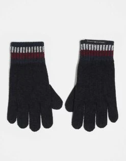 Tommy Hilfiger Wool Gloves With Stripe Cuff In Black For Men