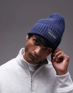 Tommy Hilfiger Patch Logo Ribbed Beanie In Navy For Men Space Blue -Tommy Hilfiger Store 206885508 3