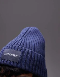 Tommy Hilfiger Patch Logo Ribbed Beanie In Navy For Men Space Blue -Tommy Hilfiger Store 206885508 4