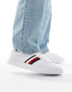 Tommy Hilfiger Stripe Court Trainers In White For Men
