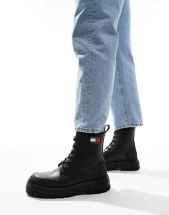 Tommy Jeans Lace Up Chunky Leather Boots In Black For Men -Tommy Hilfiger Store 206885583 3