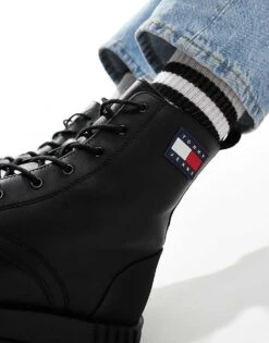 Tommy Jeans Lace Up Chunky Leather Boots In Black For Men -Tommy Hilfiger Store 206885583 4