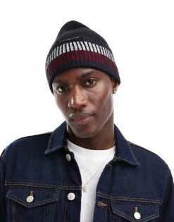 Tommy Hilfiger Knitted Stripe Beanie In Black For Men -Tommy Hilfiger Store 206885616 1 black 1