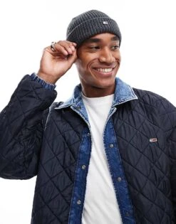 Tommy Jeans Flag Ribbed Beanie In Dark Grey For Men Grey Heather -Tommy Hilfiger Store 206885662 3