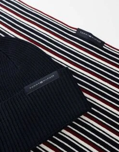 Tommy Hilfiger Beanie And Stripey Scarf Gift Set In Navy For Men Space Blue -Tommy Hilfiger Store 206885723 3