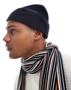Tommy Hilfiger Beanie And Stripey Scarf Gift Set In Navy For Men Space Blue -Tommy Hilfiger Store 206885723 4