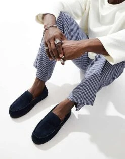 Tommy Hilfiger Moccassin Suede Slippers In Navy For Men Desert Sky -Tommy Hilfiger Store 206885731 1 desertsky 1