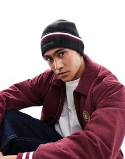 Tommy Hilfiger Logo Knitted Beanie In Black For Men -Tommy Hilfiger Store 206885748 1 black 1