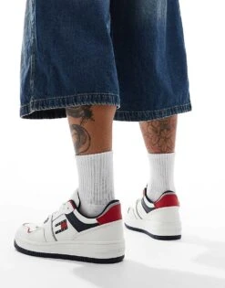 Tommy Jeans Retro Basket Trainers In White Red And Navy For Men Sweet Cayenne -Tommy Hilfiger Store 206885770 3