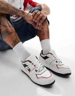 Tommy Jeans Retro Basket Trainers In White Red And Navy For Men Sweet Cayenne -Tommy Hilfiger Store 206885770 5