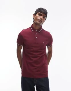 Tommy Hilfiger Tipped Slim Fit Polo Shirt In Burgundy For Men Red -Tommy Hilfiger Store 206980805 1 red 1