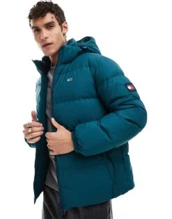Tommy Jeans Water Repellent Down Jacket In Green Blue For Men