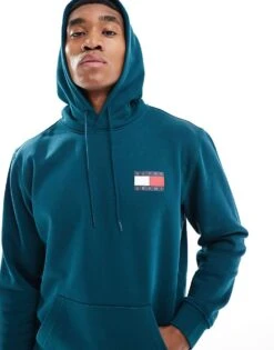 Tommy Jeans Logo Drawstring Hoody In Green Blue For Men -Tommy Hilfiger Store 207178195 1 greenblue 1