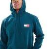 Tommy Jeans Logo Drawstring Hoody In Green Blue For Men -Tommy Hilfiger Store 207178195 1 greenblue