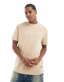 Tommy Jeans Garment Dyed Logo Embroidery T-Shirt In Beige For Men -Tommy Hilfiger Store 207178308 1 beige 1