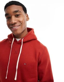 Tommy Hilfiger Drawstring Fleece Hoody In Red For Men