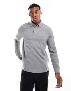 Tommy Hilfiger Long Sleeve Regular Polo Shirt In Grey For Men