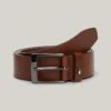 Tommy Hilfiger Leather Square Buckle Belt In Brown Red For Men -Tommy Hilfiger Store 207218544 1 brownred