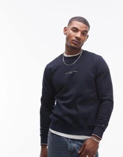 Tommy Hilfiger Logo Tipped Sweatshirt In Navy For Men Desert Sky