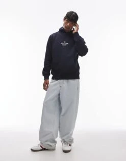 Tommy Hilfiger Central Logo Hoodie In Navy For Men Desert Sky -Tommy Hilfiger Store 207282846 4