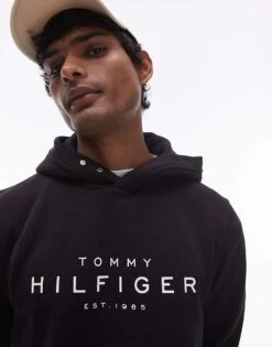 Tommy Hilfiger Large Logo Hoodie In Black For Men