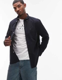 Tommy Hilfiger Twill Solid Shirt In Navy For Men Desert Sky