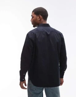 Tommy Hilfiger Twill Solid Shirt In Navy For Men Desert Sky -Tommy Hilfiger Store 207282926 3