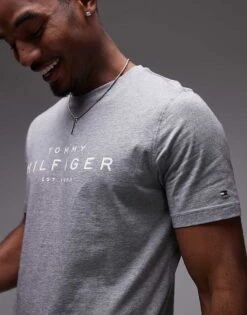 Tommy Hilfiger Large Logo T-shirt In Grey For Men Medium Grey Heather -Tommy Hilfiger Store 207282951 3