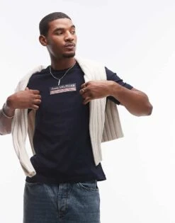 Tommy Hilfiger Box Logo T-shirt In Navy For Men Desert Sky