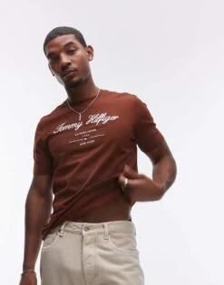 Tommy Hilfiger Script Logo T-shirt In Brown For Men Rich Mocha -Tommy Hilfiger Store 207283005 1 richmocha 1