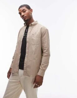 Tommy Hilfiger Twill Solid Shirt In Beige For Men Sandalwood