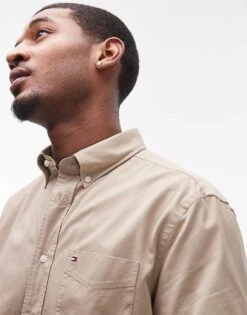 Tommy Hilfiger Twill Solid Shirt In Beige For Men Sandalwood -Tommy Hilfiger Store 207283037 3