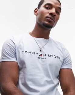 Tommy Hilfiger Logo T-shirt In Baby Blue For Men Breezy Blue -Tommy Hilfiger Store 207283076 1 breezyblue 1