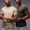 Tommy Jeans 2 Pack Linear Logo T-shirts In Khaki And Beige For Men Green / Tan -Tommy Hilfiger Store 207285734 1 greentan
