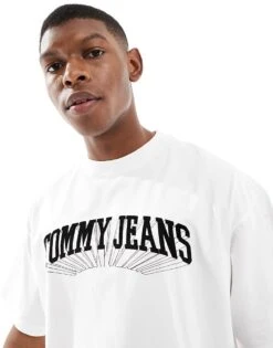 Tommy Jeans Collegiate Logo Oversized T-shirt In White For Men Blanc De Blanc