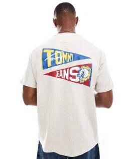 Tommy Jeans University Flag T-shirt In Beige For Men