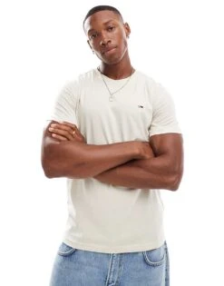 Tommy Jeans Badge T-shirt In Off White Heather For Men Newsprint Heather