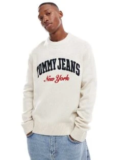 Tommy Jeans Varsity Logo Jumper In Off White For Men Newsprint -Tommy Hilfiger Store 207285844 4