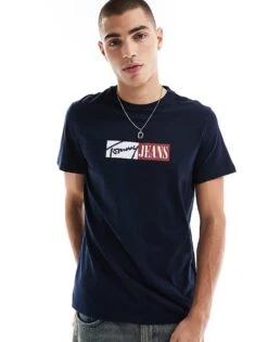 Tommy Jeans Block Font Logo T-shirt In Navy For Men Dark Night Navy -Tommy Hilfiger Store 207285927 1 darknightnavy 1