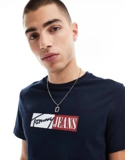 Tommy Jeans Block Font Logo T-shirt In Navy For Men Dark Night Navy -Tommy Hilfiger Store 207285927 3