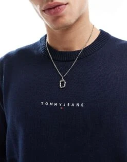 Tommy Jeans Linear Logo Jumper In Navy For Men Dark Night Navy -Tommy Hilfiger Store 207285990 3