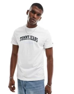 Tommy Jeans Varsity Logo T-shirt In White And Navy For Men Ecru -Tommy Hilfiger Store 207286127 1 ecru 1