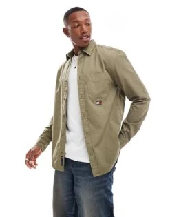 Tommy Jeans Regular Twill Shirts In Washed Khaki For Men Fatigue Green -Tommy Hilfiger Store 207286136 1 fatiguegreen 1