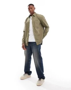 Tommy Jeans Regular Twill Shirts In Washed Khaki For Men Fatigue Green -Tommy Hilfiger Store 207286136 4